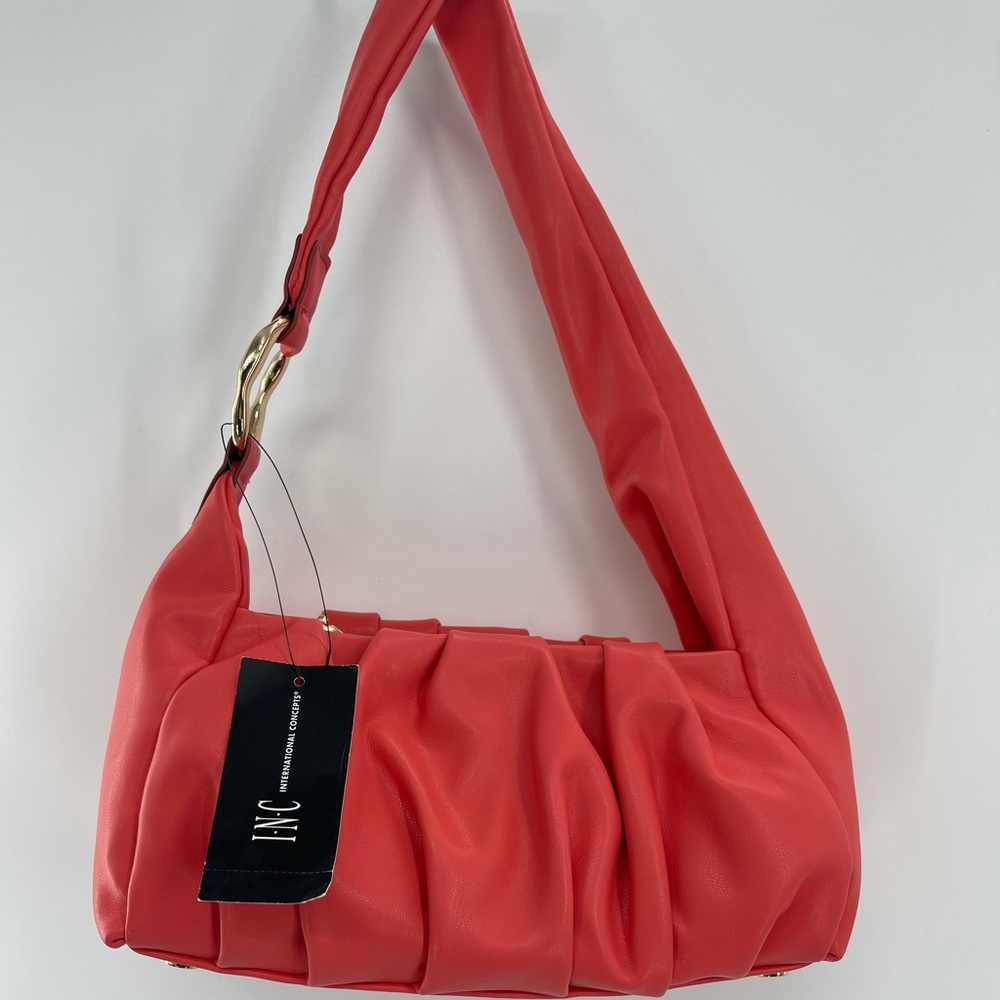 Inc Alesandrah Shoulder Bag Bucket Tote Coral Puffed Vegan Leather